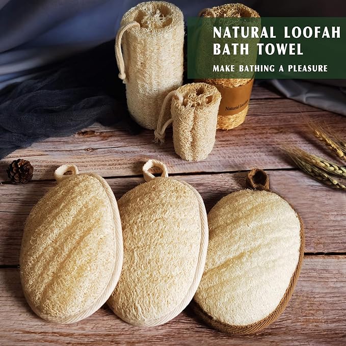 Natural Loofah Sponge Exfoliating Body Scrubber (2 Pack),Made with Eco-Friendly and Biodegradable Shower Luffa Sponge, Loofah for Women and Men, Beige