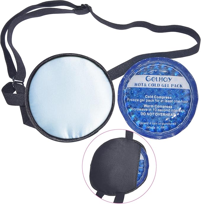 Cooling Eye Patches for Puffy Eyes, Pure Silk Ice Eye Patch, Single Eye Mask, Medical One Eye Cover Cold Hot Therapy Strabismus Lazy Eyes After Surgery Adult Kid Pirate Eyepatch (Blue New)