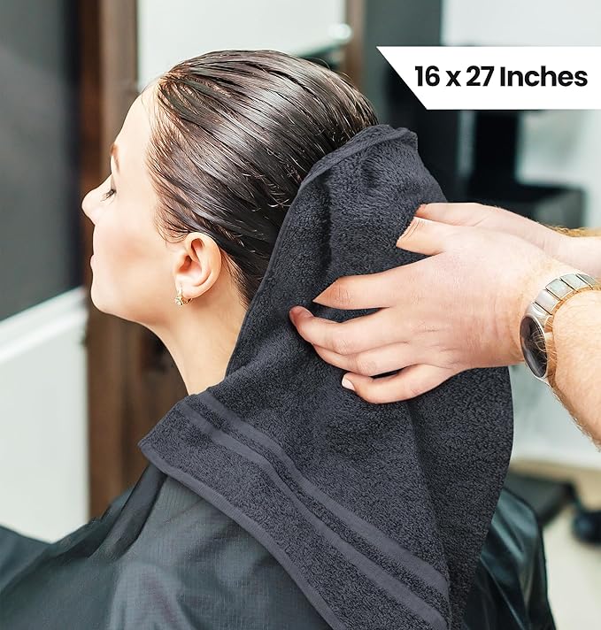Utopia Towels Cotton Bleach Proof Salon Towel 16 by 27 inches, Bleach Safe Gym 100% Cotton Hand Towel, 12 Pack, Dark Grey