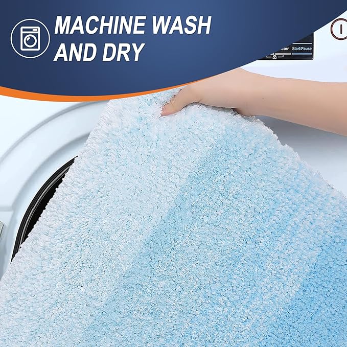 OLANLY Bathroom Rug Set 2 Piece, Soft Absorbent Microfiber Bath Rug Set, Non-Slip, Machine Wash Dry, Plush Shaggy Bath Mats for Bathroom (30"x20"+24"x16", Sky Blue)