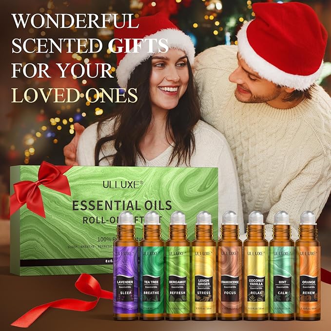 Essential Oils Roll On Set (Pack of 8) 8 Scent, Self Care Gifts for Women, Essential Oil Roller Set, Natural Aromatherapy Roll Oil Blends for Skin, Relaxing & Birthday Gifts for Wife, Mom & Girlfriend