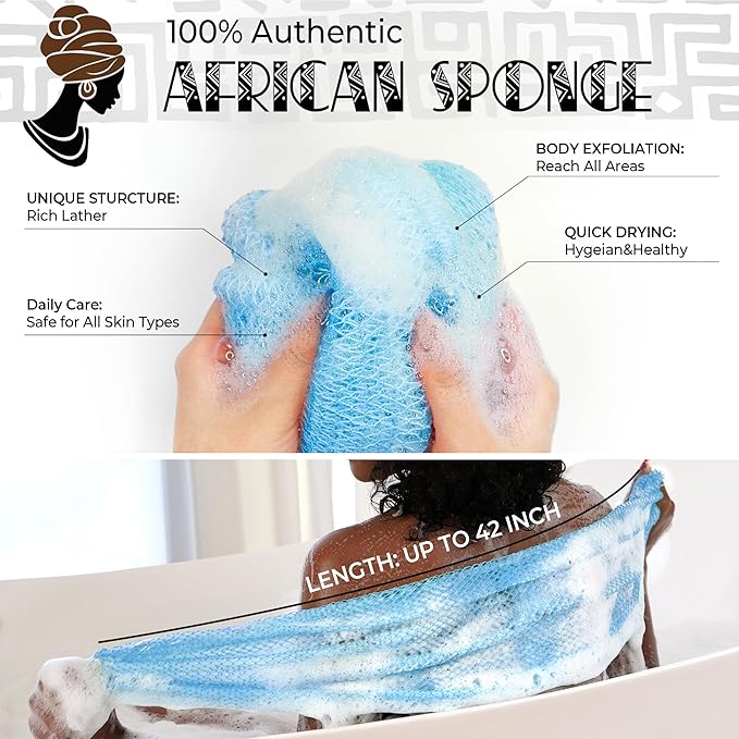 African Net Sponge with Knots - 2 Pieces Exfoliating Body Scrubber Bath Sponge - Back Scrubber Washcloth for Shower - Real African Scrub Exfoliator Body Care for Women