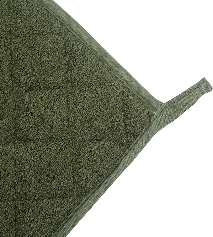 100% Cotton Kitchen Everyday Basic Terry Pot Holder Heat Resistant Coaster Potholder for Cooking and Baking Set of 5 Olive Green