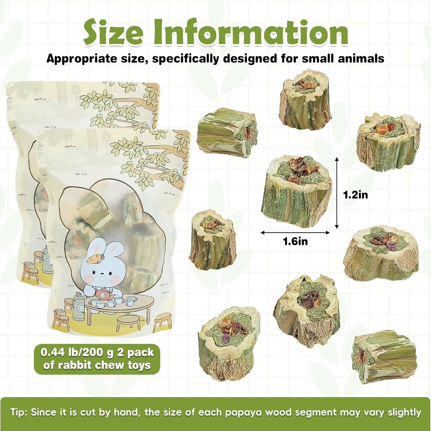 Fhiny Rabbit Chew Toys Natural Baked Papaya Wood Bunny Molar Treats Contain Alfalfa Grass Apple Carrot and Purple Sweet Potato Filling for Hamsters Guinea Pigs Chinchillas Teeth Grinding(0.44 lb)