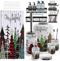Clara Clark Bathroom Accessories Set - Christmas Bathroom Set with Adhesive Corner Shower Caddy Hanging, 24PC Bathroom Accessory Set, Christmas Shower Curtain Set with Toilet Brush and Trash Can
