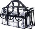 Wide Open Large Professional Clear PVC Travel Makeup Artist Set Bag Cosmetic Nails Beauty Bags Transparent Vinyl Tool Organizer Beach Bags Diaper Bag with 6 External Pockets & Strap (Black)