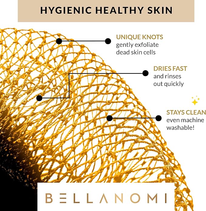 BELLANOMI African Exfoliating Net Sponge, Authentic, Ethically sourced from Nigeria, 45 inches Long, Back Scrubber for Daily use (Yellow)