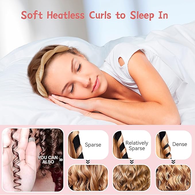 Small Heatless Curling Rod Headband, Upgraded 60" Extra Long Heatless Curls Headband Soft Hair Curlers to Sleep In Hair Rollers No Heat Curls (Golden)