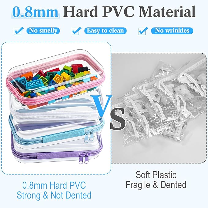 Hoolerry 4 Pcs Hard Clear Zipper Case Makeup Bags Plastic Zipper Pouch Transparent Storage Box Containers for Cosmetics, Snacks, Building Blocks, Puzzles(Clear,7.5 x 3.9 x 2 in,Multicolor)