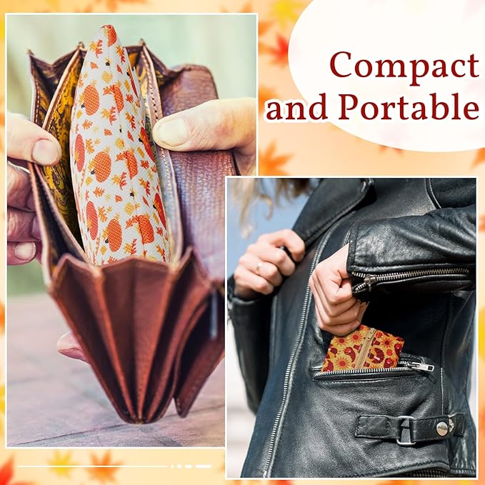 Sherr 5 Pieces Tissues Purse Pocket Tissue Holder Reusable Travel Tissue Pouch Fabric Zipper Enclosed Small Size Leaves Pattern Tissue Holder for Purse Coins for Fall, 5.25 x 3 Inches (Autumn Style)