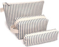 3 Pcs Canvas Makeup Bag Set Cosmetic Pouch for Women Travel Toiletry Bag Cute Makeup Organizer Purse Pouch Preppy Pencil Case with Zipper (Blue Pinstripes)