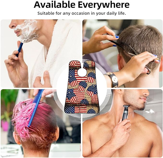 No-Slip Shaving Bib, Beard Grooming Apron with Strong Suction Cups, Grunge USA Flag