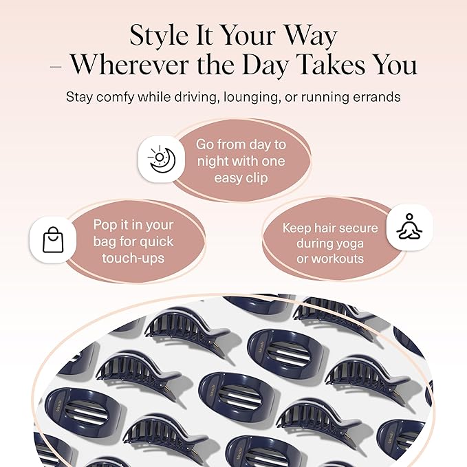 Kitsch Large Flat Claw Clips for Women - Stylish Flat Hair Clips, Strong Hold for Thick & Fine Hair | Non-Slip for Secure, Comfortable All-Day Wear | Ideal Gifts for Women - Blue Orchid