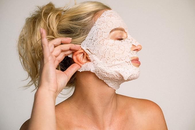 LACE YOUR FACE Patented Compression Facial Mask, AS SEEN ON SHARK TANK, Reusable Biodegradable Cotton Anti Aging Skin Care, Brightening Bearberry, Single