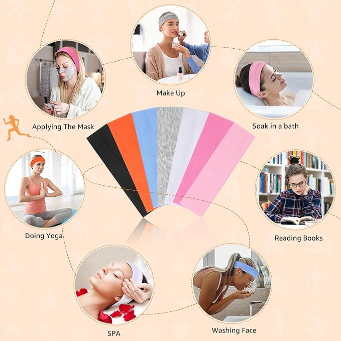 Headbands for Women, Stretchy Non Slip Soft Cotton Cloth Hair Bands for Sports, Workout, Yoga and Running, 7pcs