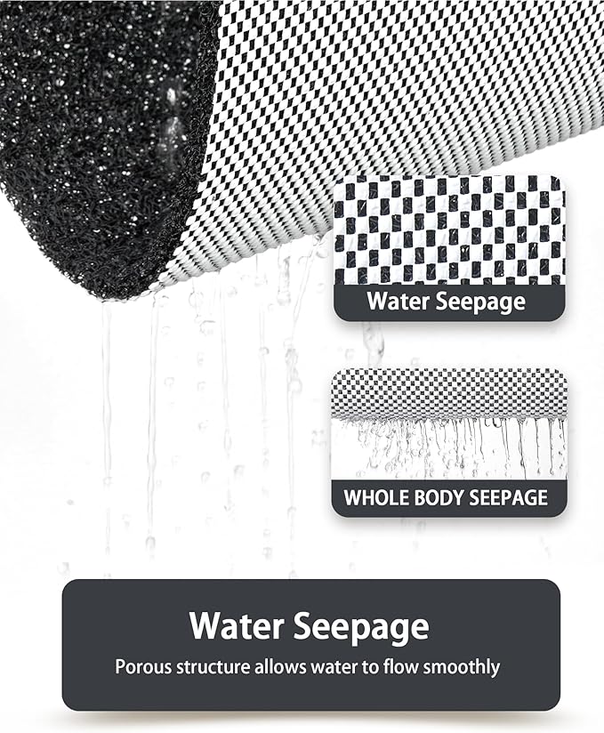 Mecko Square Non-Slip Shower Mats for Inside Shower, Quick-Drying Shower Floor Mat with Foot Scrubber, Anti-Slip Loofah Bathtub Mat for Tub and Wet Areas (Black, 24"x24")