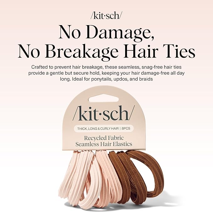 Kitsch Seamless Hair Ties No Damage - Stretchable Hair Bands for Strong All-Day Hold, Ponytail Holders | Hair Accessories for Girls | Ideal Gifts for Women - Rosewood 8 Pcs