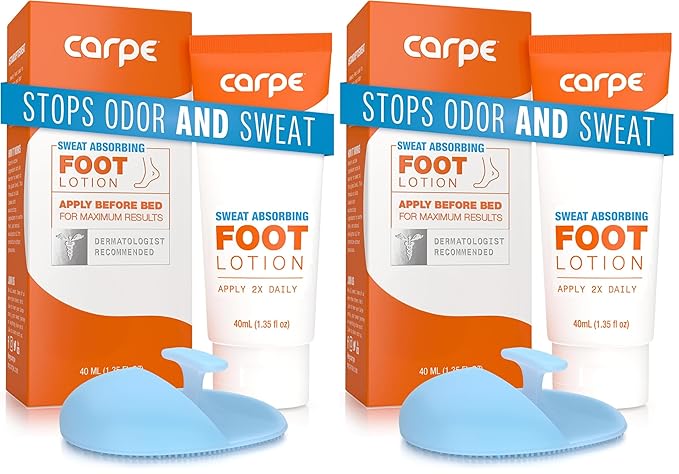 Carpe Sweat Absorbing Foot Lotion WITH APPLICATOR, A dermatologist-recommended solution to stop sweaty, smelly feet, Helps prevent blisters, Great for hyperhidrosis. 1 Tube + Applicator (Pack of 2)