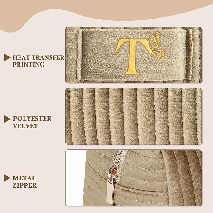 COSHAYSOO Sister Birthday Gifts for Women Best Friend Bestie Friendship Fashion Makeup Bag Make Up Cosmetic Pouch Travel Size Toiletries Skin Care Essentials Organizer Velvet Initial Letter T