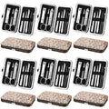 Geosar 12 Set 8 in 1 Manicure Set Stainless Steel Nail Clippers Kit Pedicure Care Tools with Leather Case Travel Grooming Kit Gift for Women Men Gift(Glitter Rose Gold)