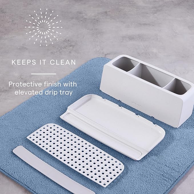 YouCopia The Ledge Toothbrush Holder, 3-Slot, Bathroom Vanity Counter Organizer with Cord Slots, Removable Base and Storage for Phones, Toothpaste and Accessories