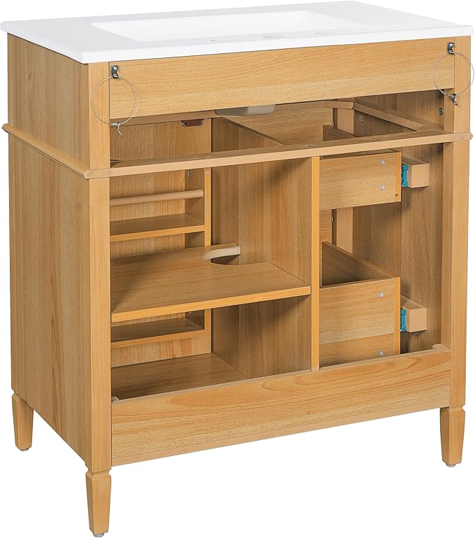 Harper & Bright Designs 30" Bathroom Vanity with Sink, Free Standing Single Basin Vanity Set with Tip-Out Drawer, 2 Drawers, and 2 Doors, Wood Bathroom Cabinet with Ceramic Basin for Bathroom, Wood
