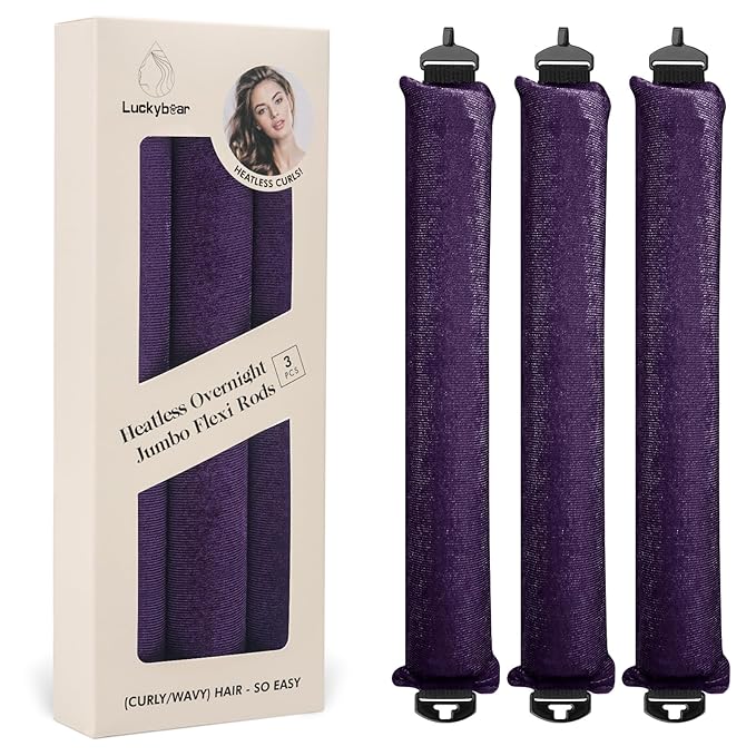 Overnight Heatless Hair Curler Blowout Rods Satin Flexi Rods for Heatless Overnight Jumbo Curls, No-Heat Styling Tools for All Hair Types, 3pcs Purple