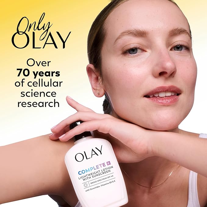 Olay Complete+ Face Moisturizer with Sunscreen SPF 40,For Sensitive Skin,Broad Spectrum Sun Protection,Fragrence-Free-No White Cast on All Tones,Nourishes Moisture Barrier-Ceramides,6 Oz,(Pack of 2)