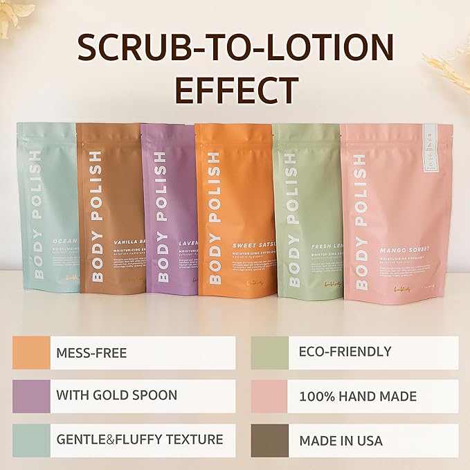 Bonblissity Body Polish, 8oz. - Lavender Luxury Scented Body Scrub Exfoliator for Women, Exfoliating Sugar Scrub To Lotion Moisturizer, Gentle Exfoliant for Dry and Sensitive Skin, Handmade in USA