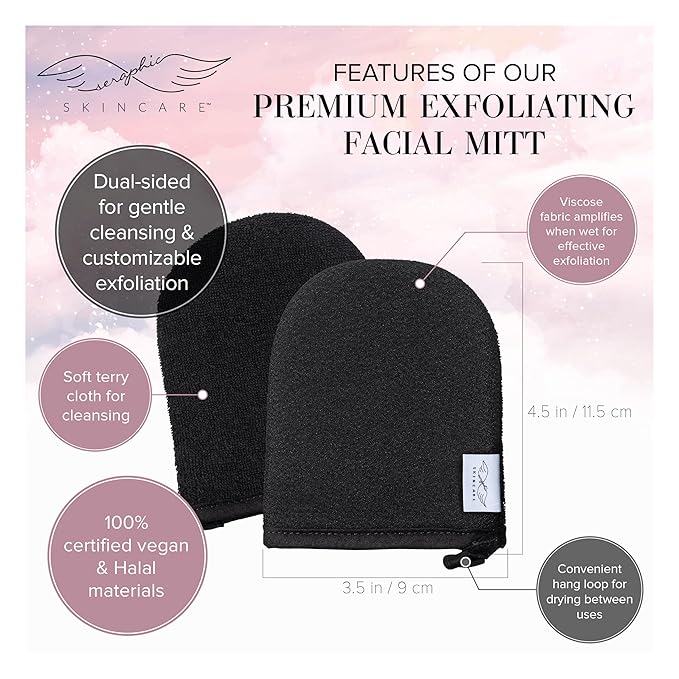 Seraphic Skincare Premium Exfoliating Facial Mitt (1pc) – Dual-Sided Face Scrubber Exfoliator & Dead Skin Remover, Makeup Remover for Gentle Cleansing & Exfoliation – Korean Face Exfoliating Glove