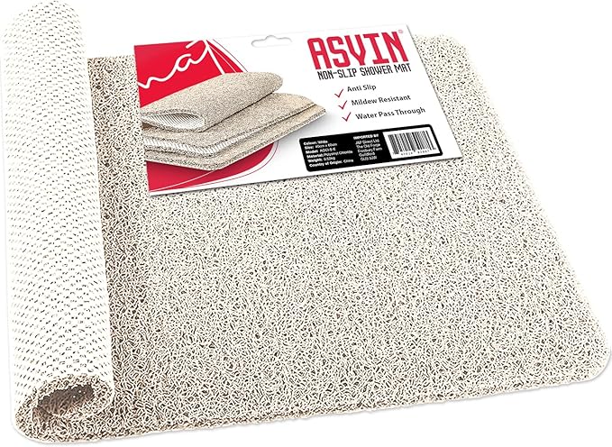 Asvin Soft Textured Bath, Shower, Tub Mat, 24x16 Inch, Phthalate Free, Non Slip Comfort Bathtub Mats with Drain, PVC Loofah Bathroom Mats for Wet Areas, Quick Drying