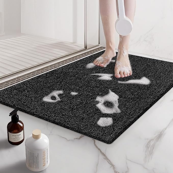 Non Slip Shower Mats for Inside Shower,16x24 Inch,Anti-Slip Bathtub Mats for Bathroom, Foot Scrubber Loofah Bath Mats for Shower, Quick Drying Shower Stall Mats for Wet Areas (Black)