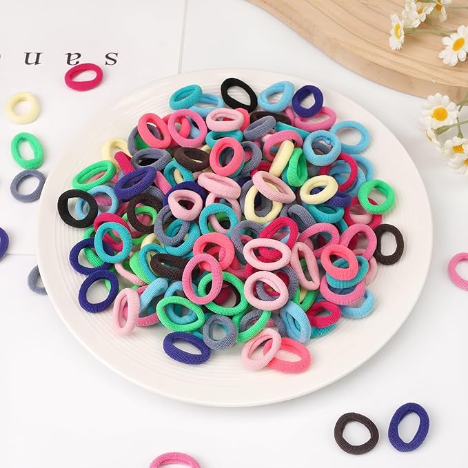 CÉLLOT Mini Hair Ties for Girls Toddlers, 300PCS Tiny No Damage Ponytail Holders and Seamless Hair Elastics Bands - Diameter 0.8 Inch
