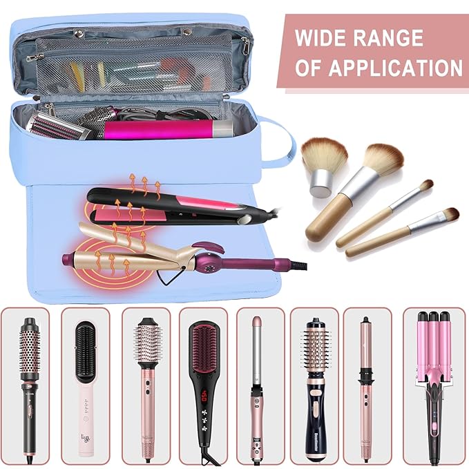 Hair Tools Travel Bag with Heat Resistant Mat Hair Styling Accessories Storage Case for Hair Dryer Flat Iron Straightener Curling Iron Haircare Accessories Travel Essentials for Women