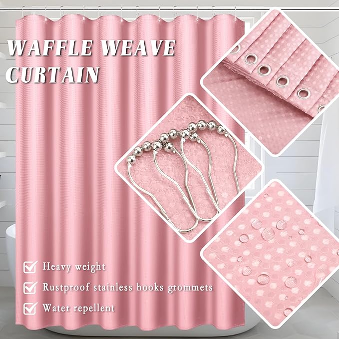 Bathroom Set with Shower Curtain and Rugs- 25PC Bathroom Accessory Set, Pink Bathroom Set, Toilet Brush, Trash Can, Qtip Holder & Soap Dispenser