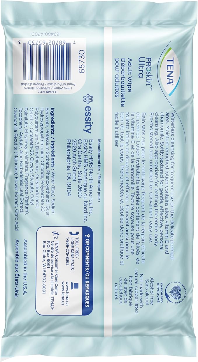 TENA ProSkin Ultra Body Wipes for Adults, 48 Count (Pack of 1), White