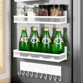 3-Pack Magnetic Spice Rack for Refrigerator, Moveable Shelf with 10 Hooks, Fridge Organizer for Kitchen Storage, White