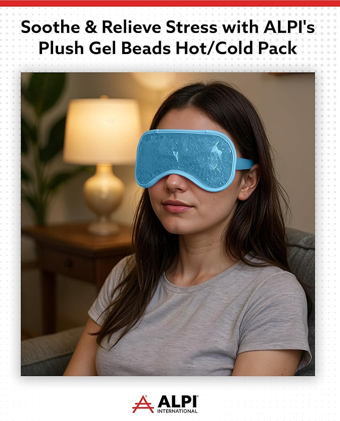 Alpi Plush Gel Beads Hot/Cold Eye Mask – Eye Masks for Dark Circles and Puffiness – Microwavable Plush Pack for Relaxation & Tension Comfort – Reusable Heated or Cooling Compress – Baby Blue, 8”x4”