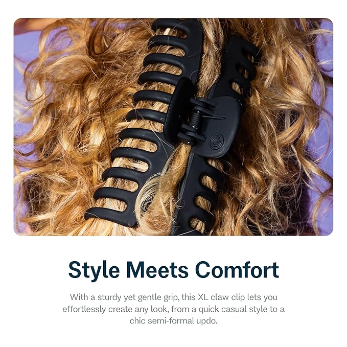 Gimme Beauty XL Barrel Claw Clip for Thick Hair - Double Row Holder for Maximum Volume - Large Non-Slip Accessory - Trendy Hair Care Essential - Black