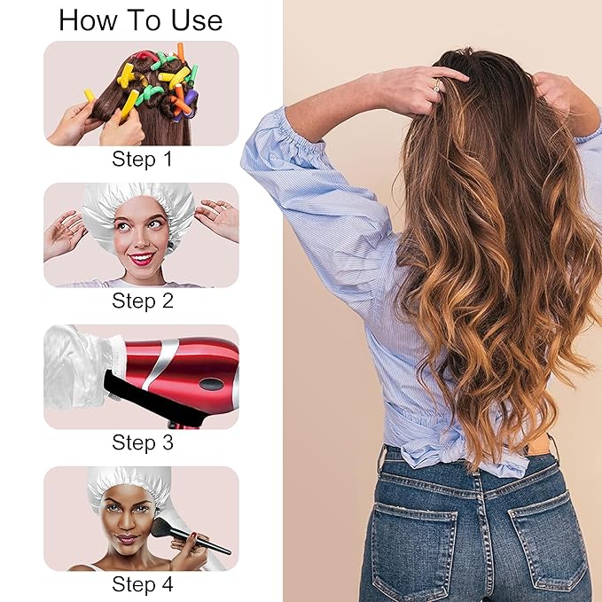 42 pcs 7" Flexi Rods,Hair Curlers Rollers Flexible Curling Rods,Heatless Bendy Foam Curls for Long,Medium,Short Hair to Sleep in,with Hair Dryer Bonnet for Quick Shaping(Silvery)