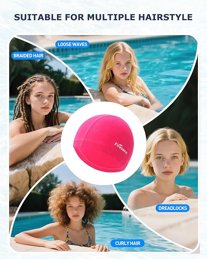 Firesara Fishtail Fabric Swim Cap for Men Women, Breathable High Elasticity Swimming Cap Hair Protection Quick Dry Soft for Long Hair Short Hair, Kids Boys and Girls