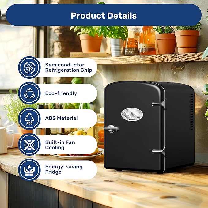 YSSOA 4L/6 Can Portable Mini Fridge with Observation Window, Compact Cooler & Warmer Freon-Free Small Refrigerator, for Skincare, Beverage, Food, Cosmetics, Black