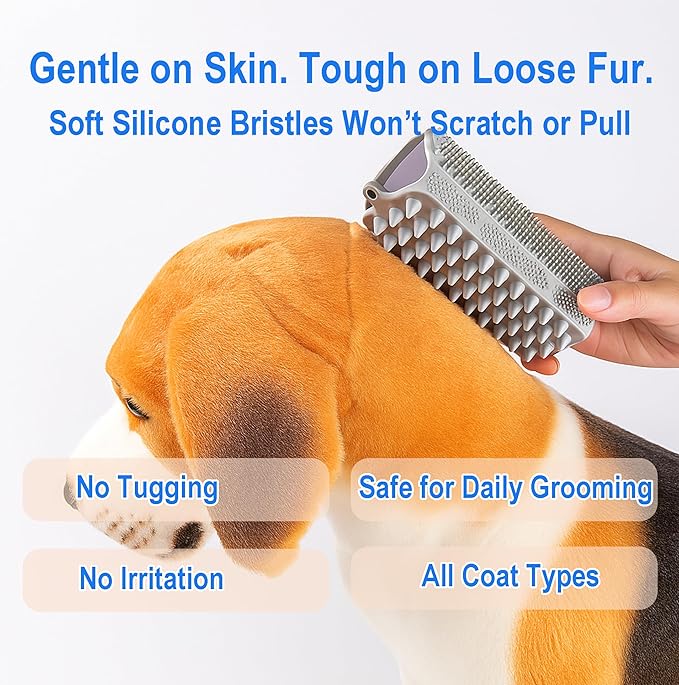 3-in-1 Triangular Dog Bath Brush for Dogs & Cats, Silicone Pet Grooming Brush with Deshedding Bristles, Massage Cones & Deep Cleaning Nubs, Green