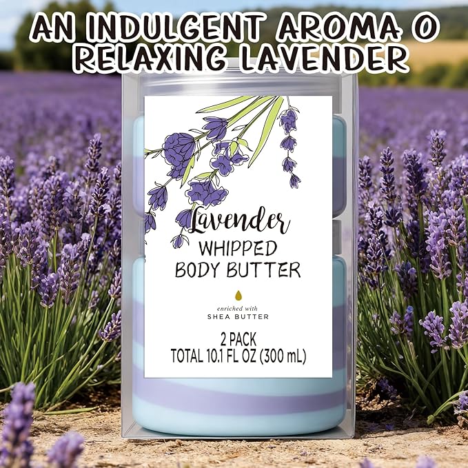 Lavender Whipped Body Butter, Shea Body Butter for Wome Dry Skin, Natural Lavendera Lotion for Body Moisturizer-Deep Moisturizing and Softening-3.4 floz+6.8 floz(100ml+200ml)
