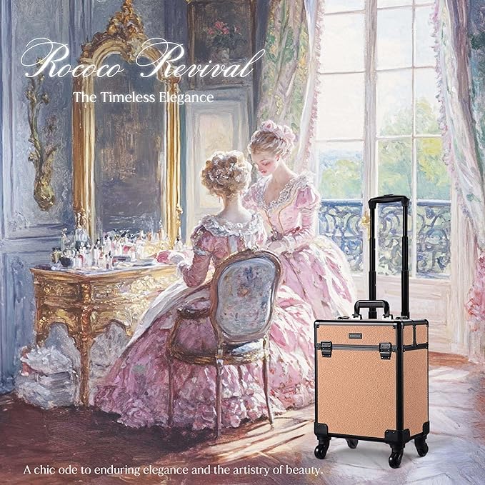 BYOOTIQUE Cosmetology Rolling Case 3-Piece Nail Tech Storage Cart Kit Makeup Torrley Travel Barber Suitcase False Eyelash Storage for Beauty Studio Nail Salon Manicurist,Rococo Coral