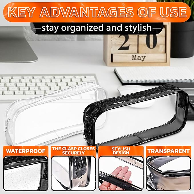 Small Makeup Bag for Purse 7.78" x 3.15" x 1.37" – 2 Pcs Clear Zipper Pouches – Waterproof Plastic Small Cosmetic Bag for Purse, Space-Efficient, Stylish Design | Organizing Essentials on the Go