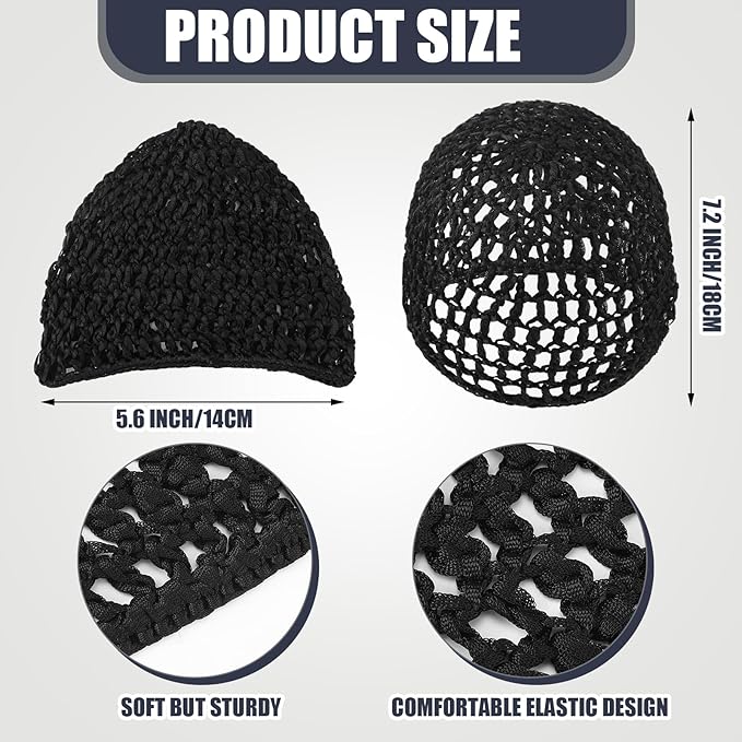Geyoga 4 Pieces Mesh Crochet Hair Net Rayon Knit Snood Hat Thick Short Women Hairnet Snoods Cover Ornament for Sleeping(Black, Pink, Gray, Blue)