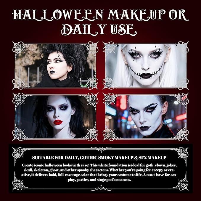 White Liquid Foundation, Waterproof Full Coverage Foundation Mixer, White Base with Makeup Mixing Palette for Goths SFX & Daily Makeup.