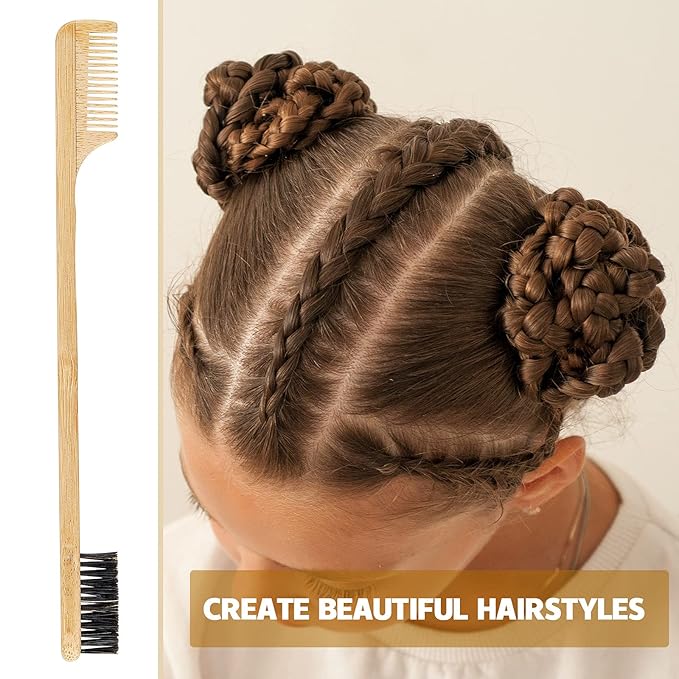 Geiserailie 3 Pieces Moustache Comb and Brush Beard Edge Brushes 2-in-1 Sapling Wood Mustache Comb Gentle Control Bamboo Eyebrow Hair Tool