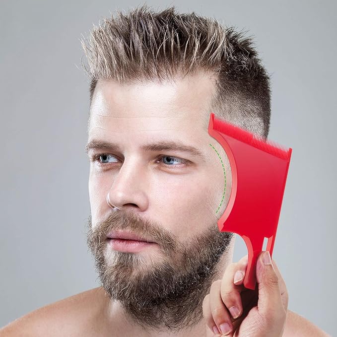 2 Pieces Beard Guide Shaping Template Tools Mustache Lineup Stencil Hairline Hair Cutting Beard Shaper Trimming Styling Curving Goatee with Inbuilt Combs for Men